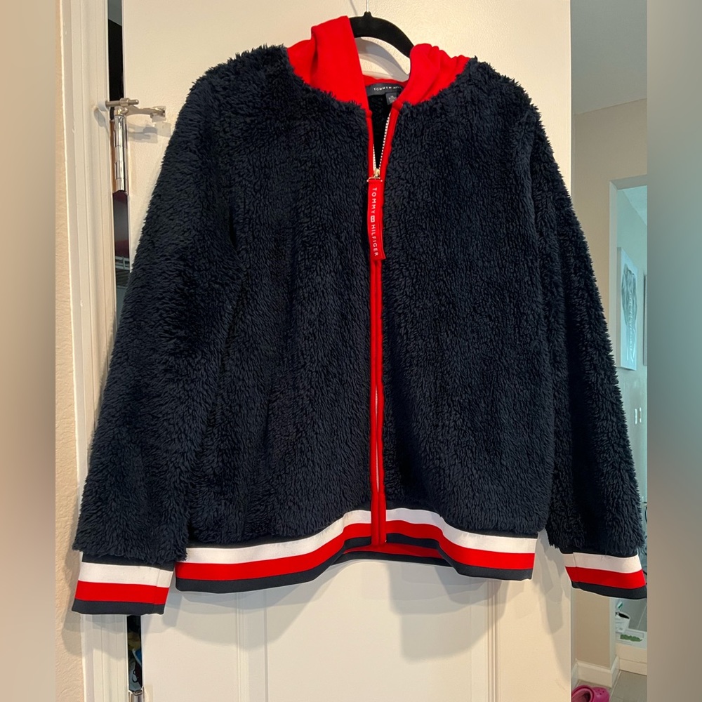 Tommy Hilfiger navy blue faux fur hooded jacket
